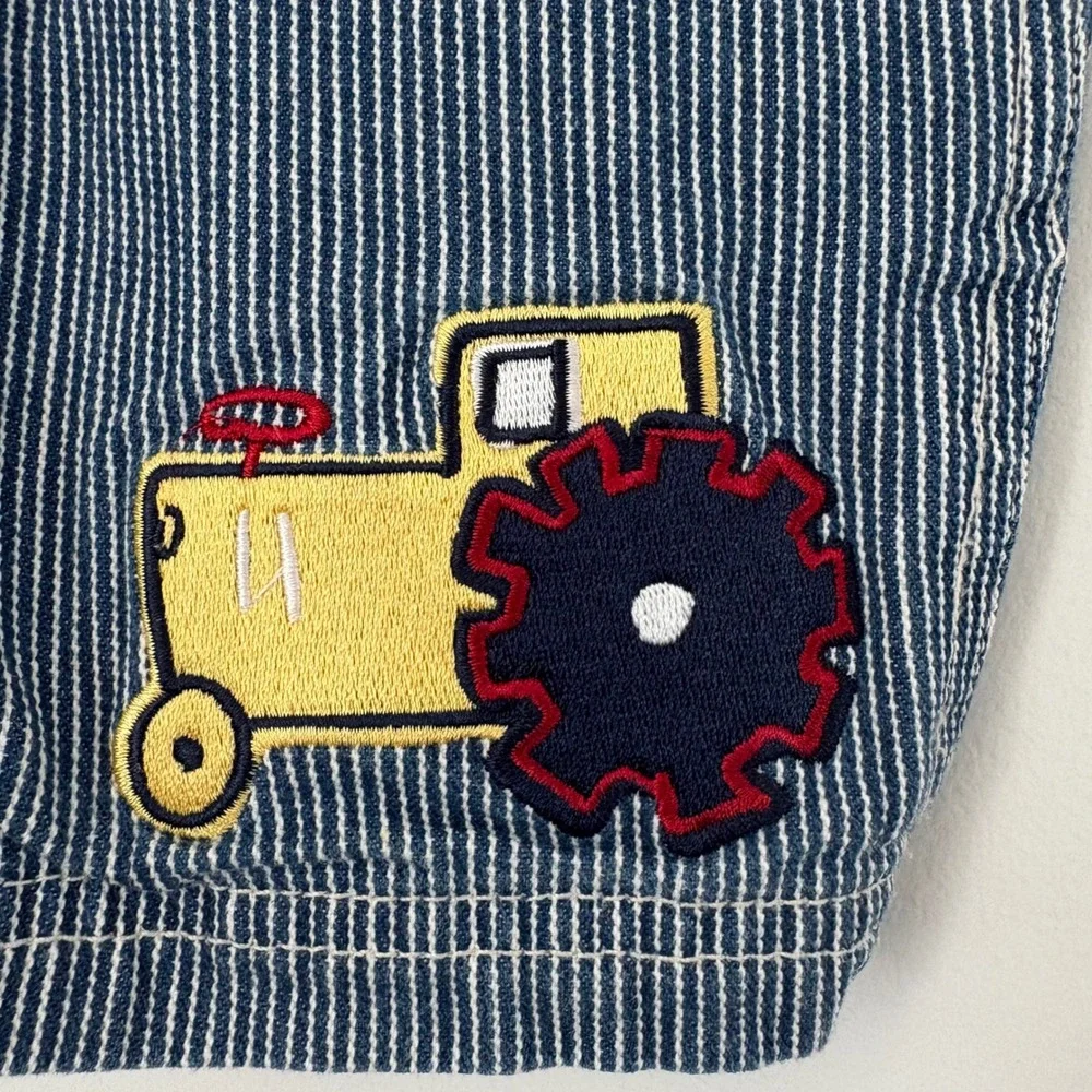 Y2K Toddler Overall Shorts Carters 18M Blue Stripe DenimTractor Farm Animals‎
